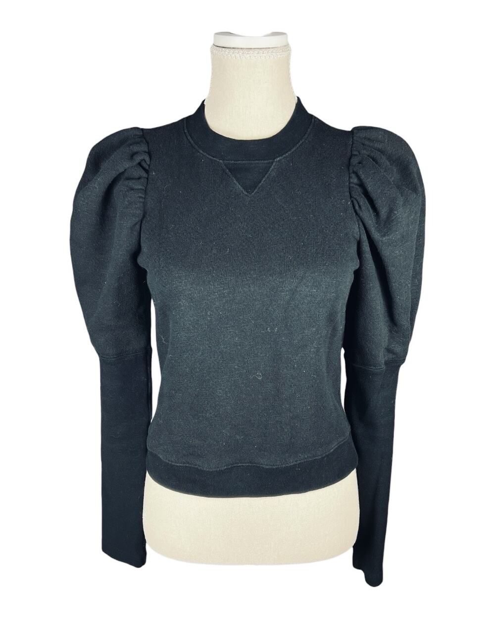 Ulla Johnson Philo Black Puff Bishop Sleeve Cotton Sweatshirt Size S
